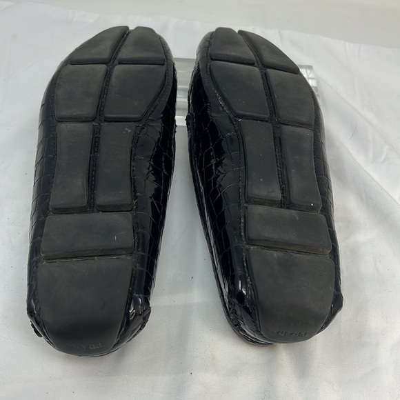 Prada Sz 9.5 Black Crocodile Embossed Patent Leather Driving Moccasins Loafers - Picture 8 of 11